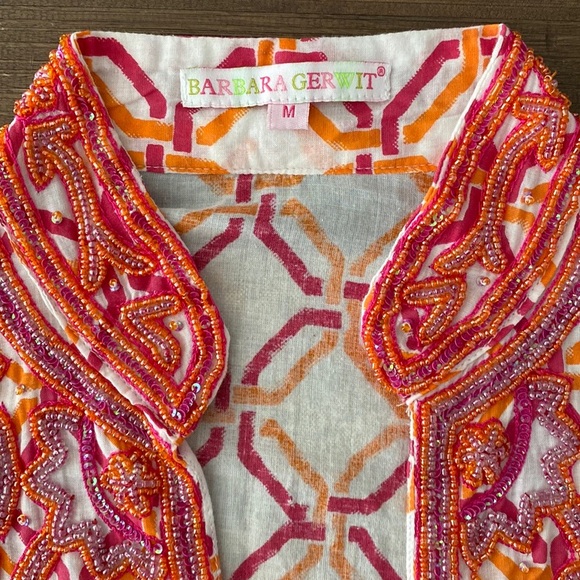 Barbara Gerwit Beaded Orange/Hot Pink Swim Coverup Size M - Picture 7 of 10